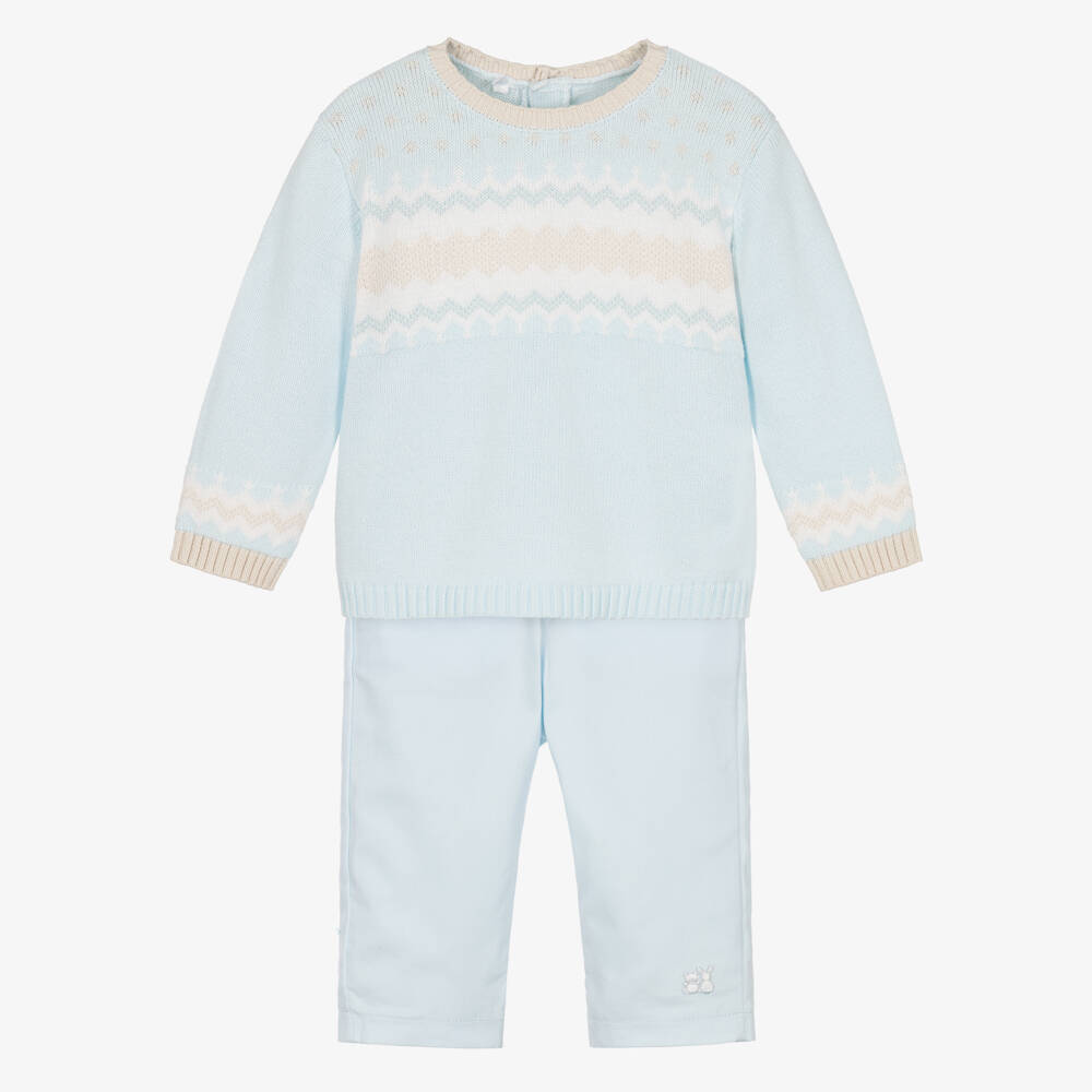 Emile et Rose-Baby Boys Blue Fair Isle Sweater & Trouser Set | Childrensalon