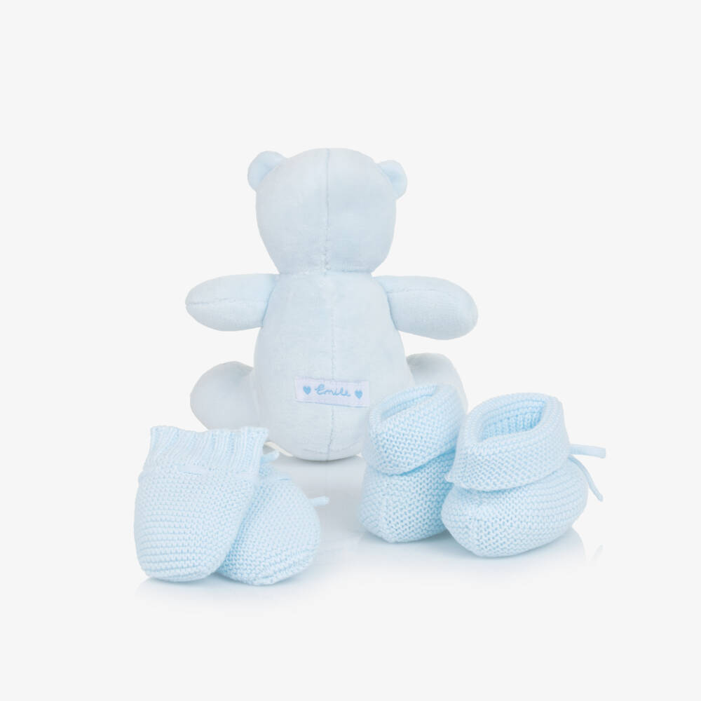 Emile et Rose-Baby Boys Blue Mitts & Booties Gift Set with Teddy Bear | Childrensalon