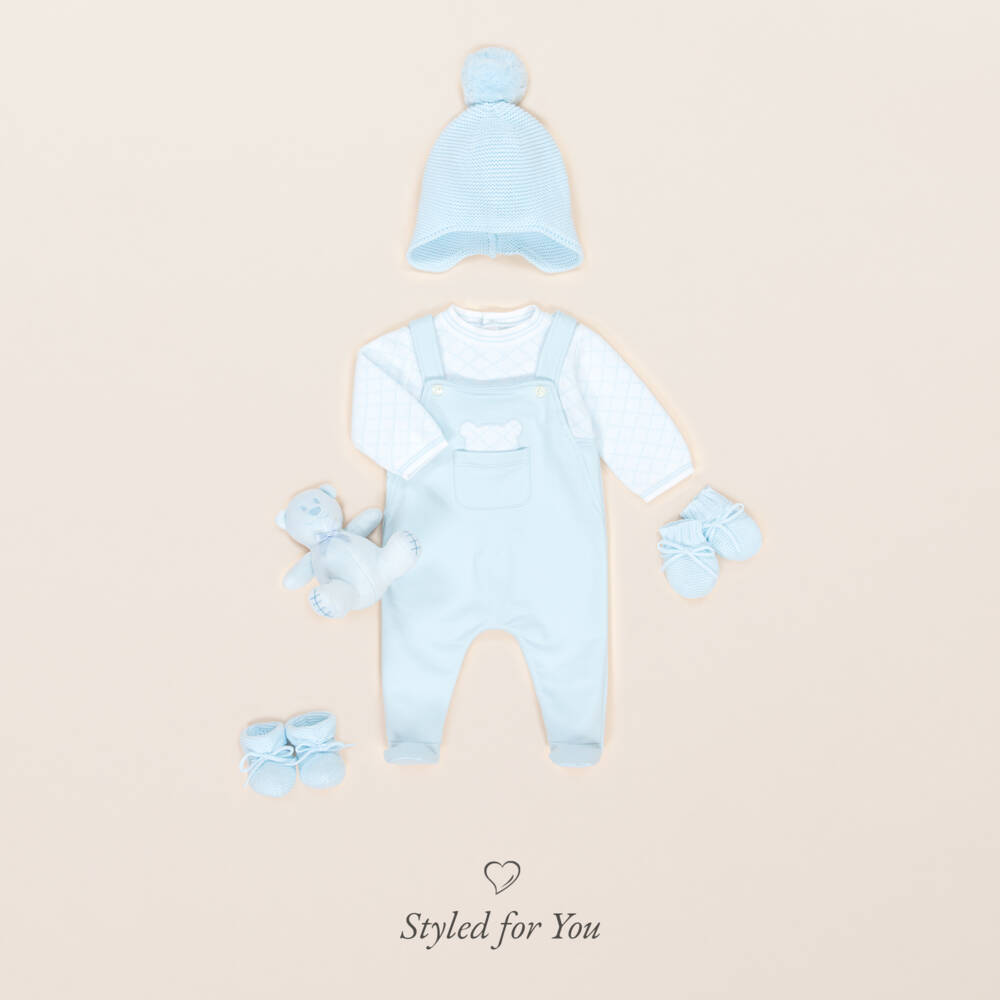 Emile et Rose-Baby Boys Blue Mitts & Booties Gift Set with Teddy Bear | Childrensalon