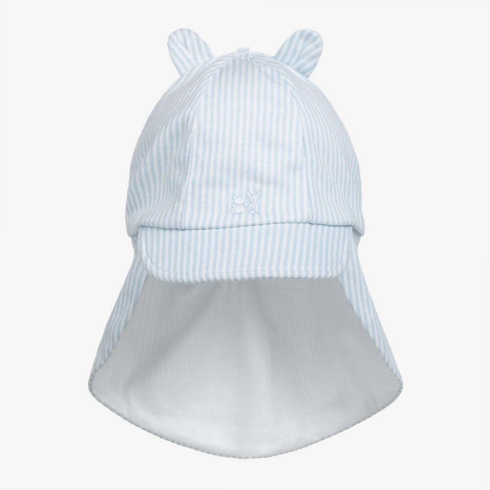 Emile et Rose-Baby Boys Blue Striped Cotton Sun Hat | Childrensalon