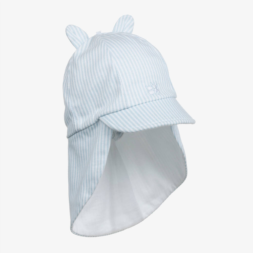 Emile et Rose-Baby Boys Blue Striped Cotton Sun Hat | Childrensalon
