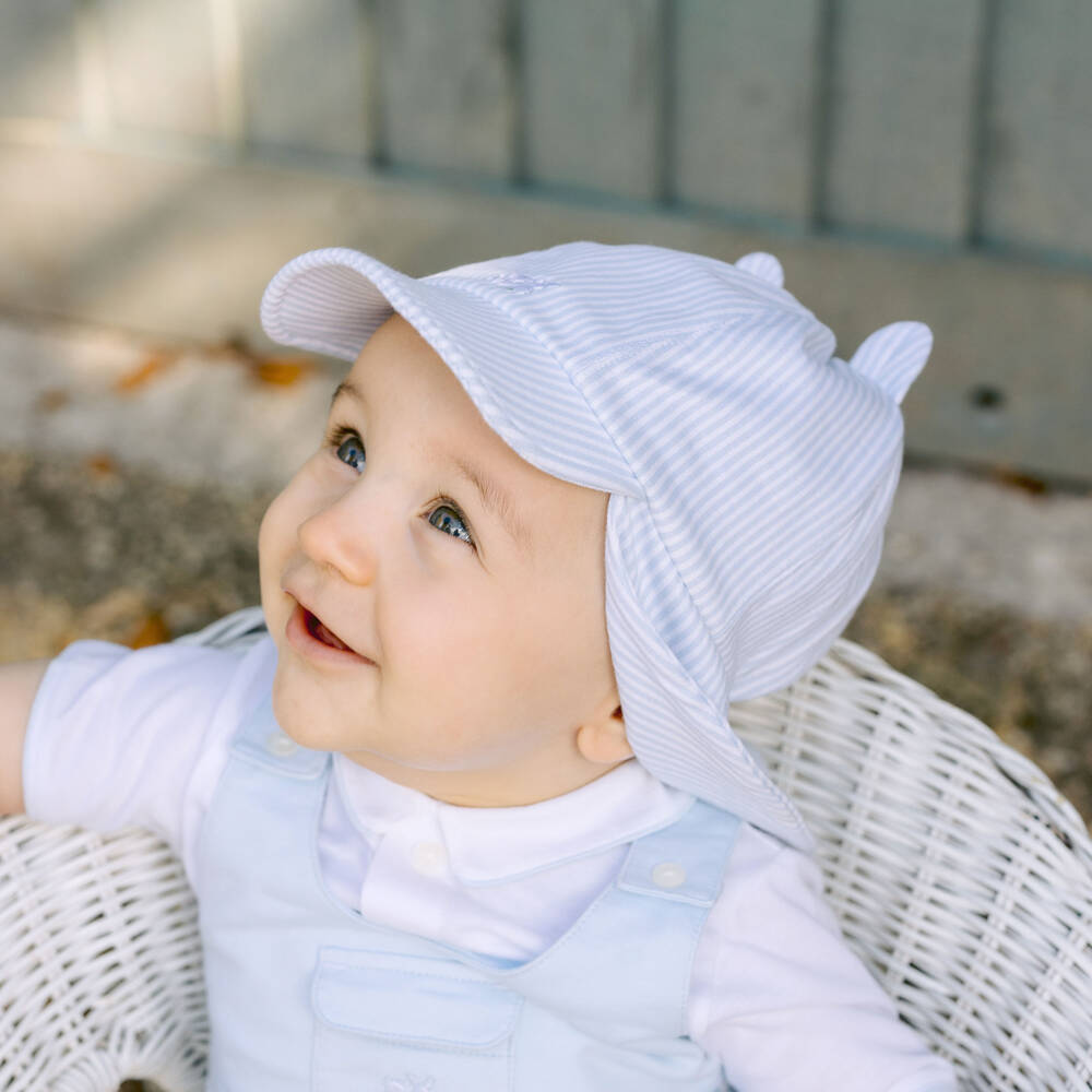 Emile et Rose-Baby Boys Blue Striped Cotton Sun Hat | Childrensalon