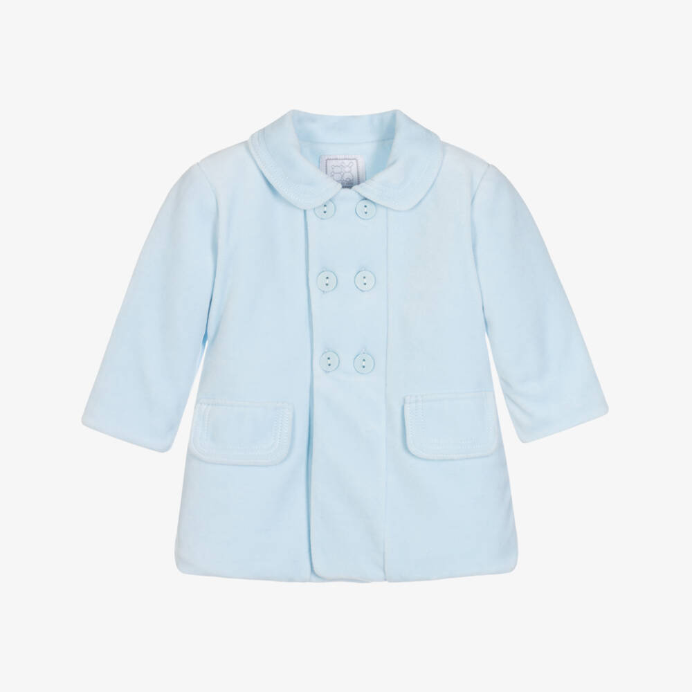 Emile et Rose-Baby Boys Blue Velour Coat | Childrensalon