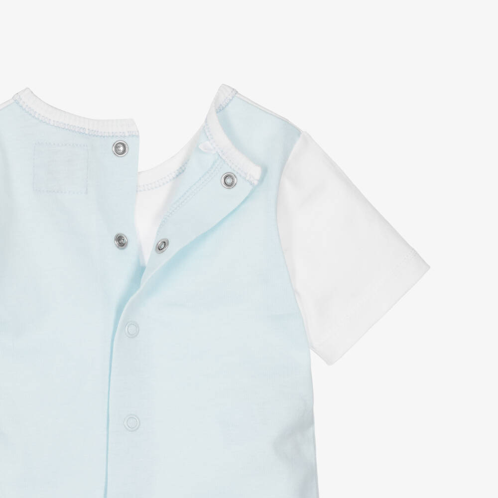 Emile et Rose-Baby Boys Blue & White Cotton Jersey Embroidered Shorts Set | Childrensalon