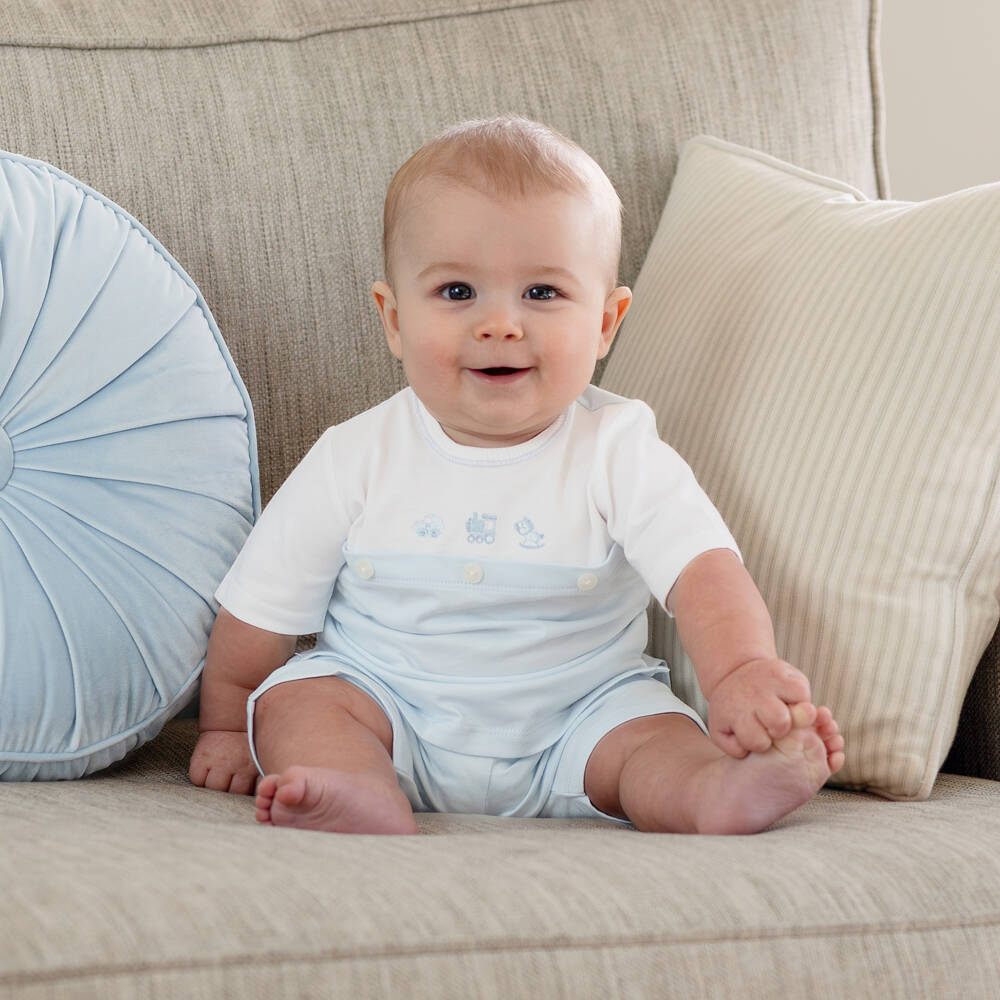 Emile et Rose-طقم شورت قطن جيرسي لون أزرق وأبيض للأولاد الرضع | Childrensalon