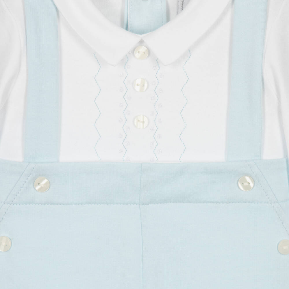 Emile et Rose-Baby Boys Blue & White Cotton Romper | Childrensalon