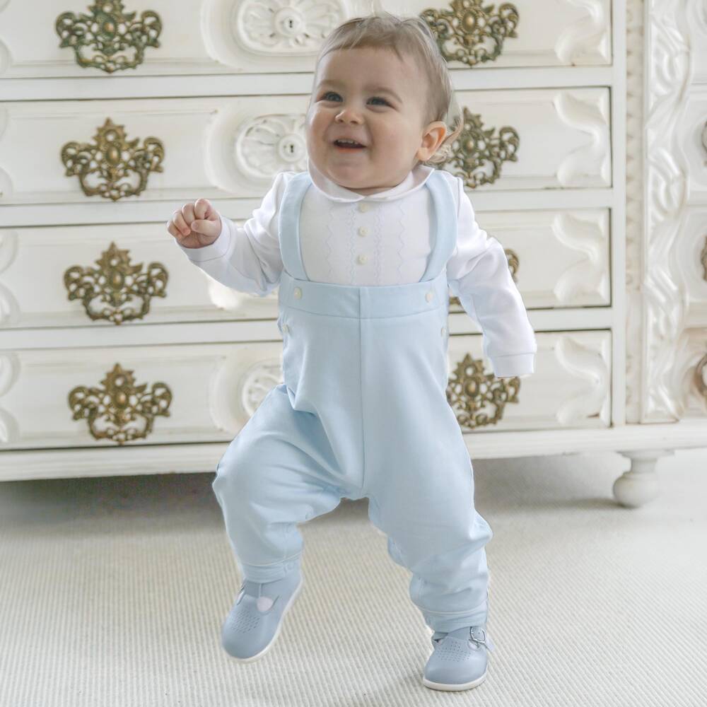 Emile et Rose-Baby Boys Blue & White Cotton Romper | Childrensalon