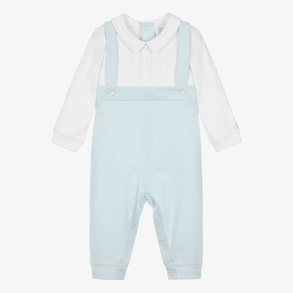 Emile et Rose-Baby Boys Blue & White Cotton Romper | Childrensalon