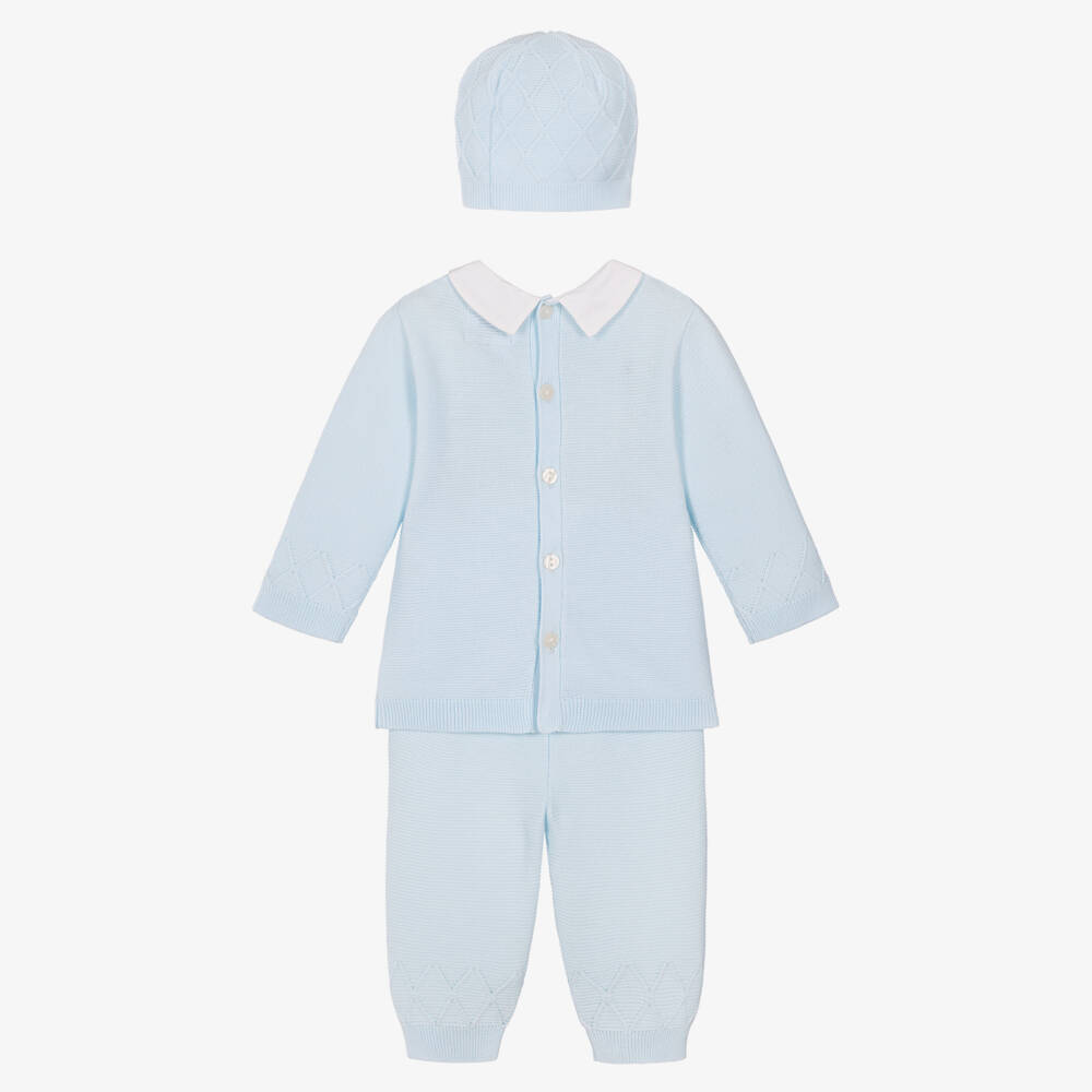 Emile et Rose-Baby Boys Cotton Knit Trouser Set in Light Blue | Childrensalon