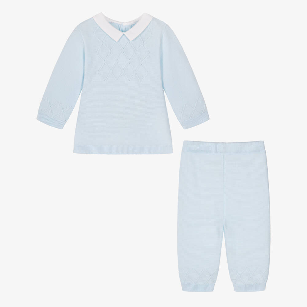 Emile et Rose-Baby Boys Cotton Knit Trouser Set in Light Blue | Childrensalon