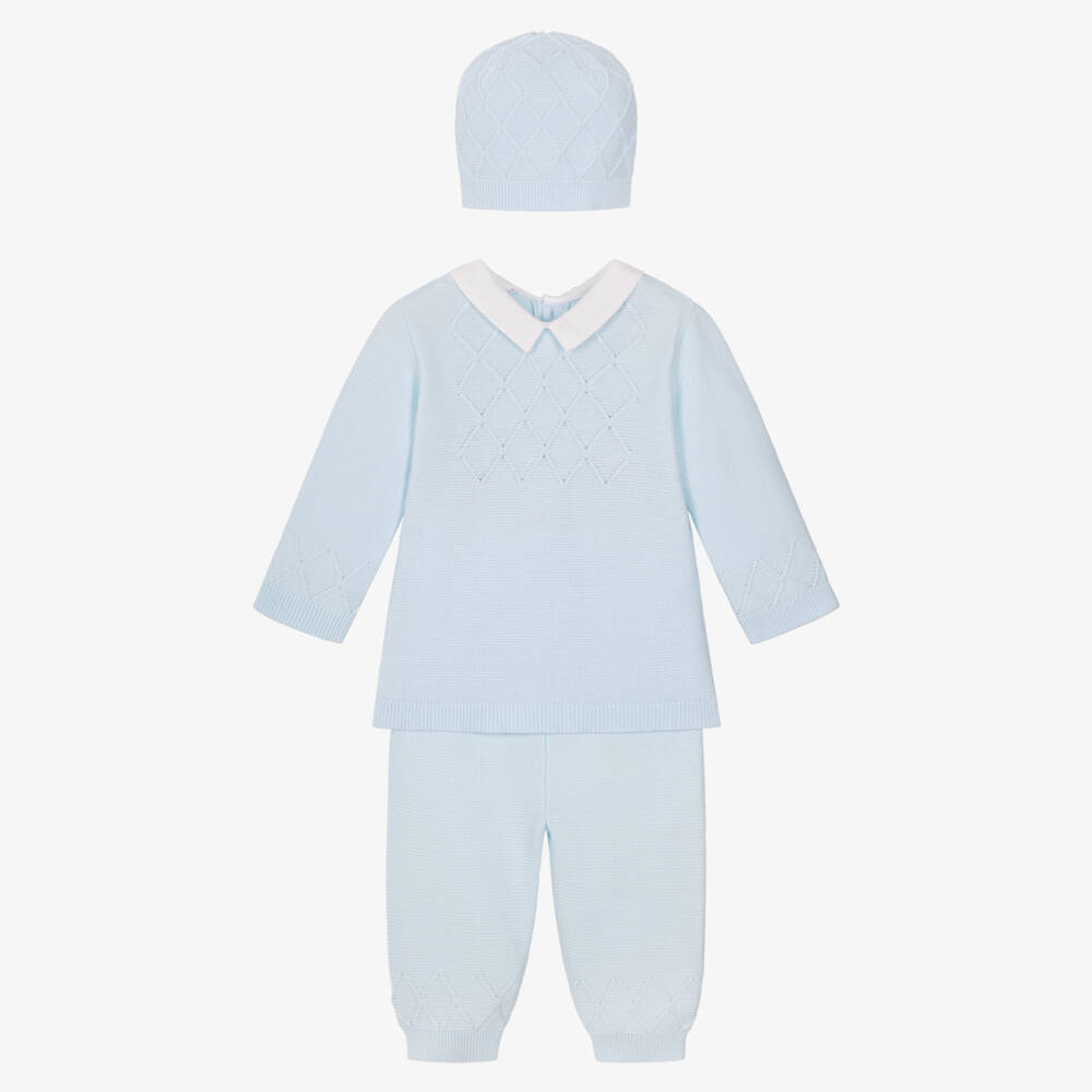 Emile et Rose-Baby Boys Cotton Knit Trouser Set in Light Blue | Childrensalon