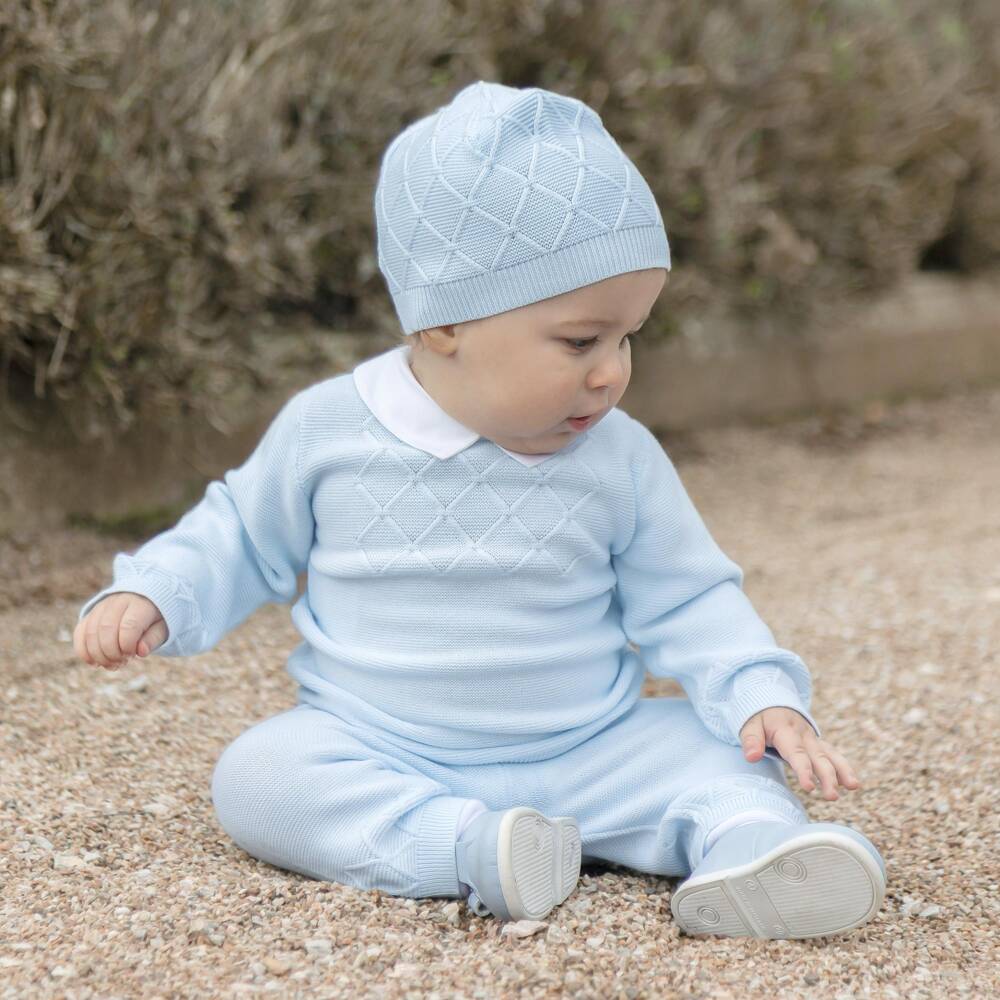 Emile et Rose-Baby Boys Cotton Knit Trouser Set in Light Blue | Childrensalon