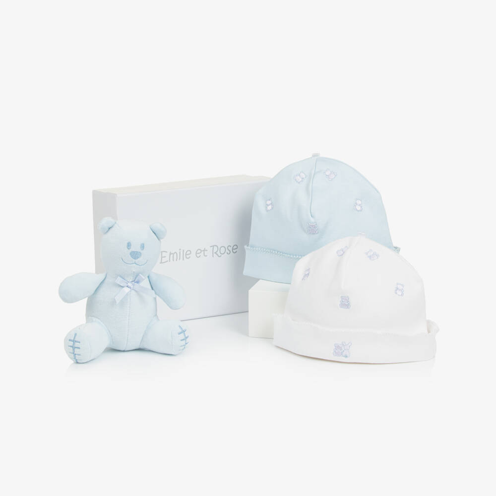 Emile et Rose-Baby Boys Light Blue & White Cotton Hat Set | Childrensalon