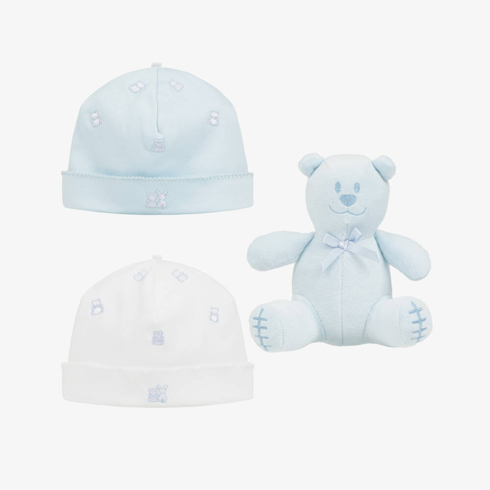 Emile et Rose-Baby Boys Light Blue & White Cotton Hat Set | Childrensalon