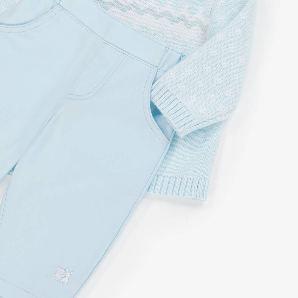 Emile et Rose-Baby Boys Pale Blue Cotton Fair Isle Sweater & Trouser Set | Childrensalon