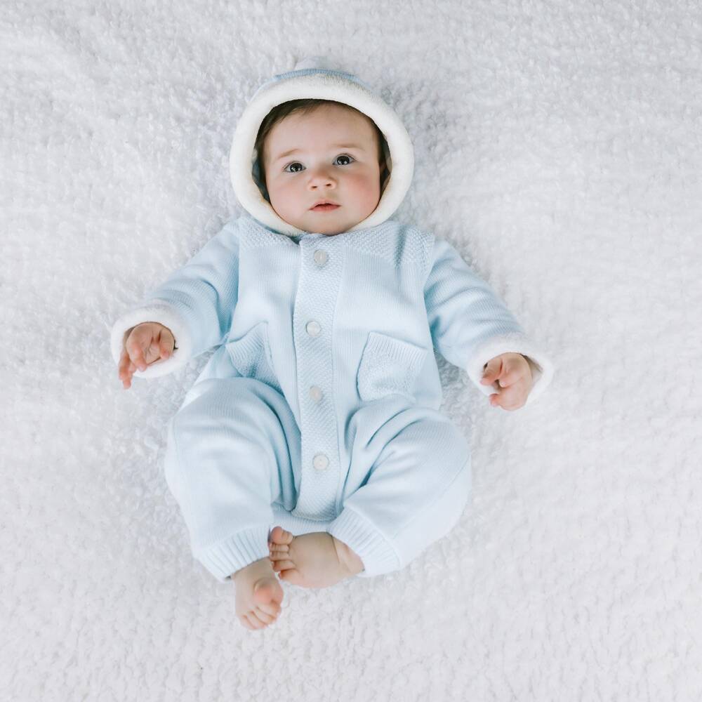 Emile et Rose-Baby Boys Pale Blue Cotton-Knit Pramsuit | Childrensalon