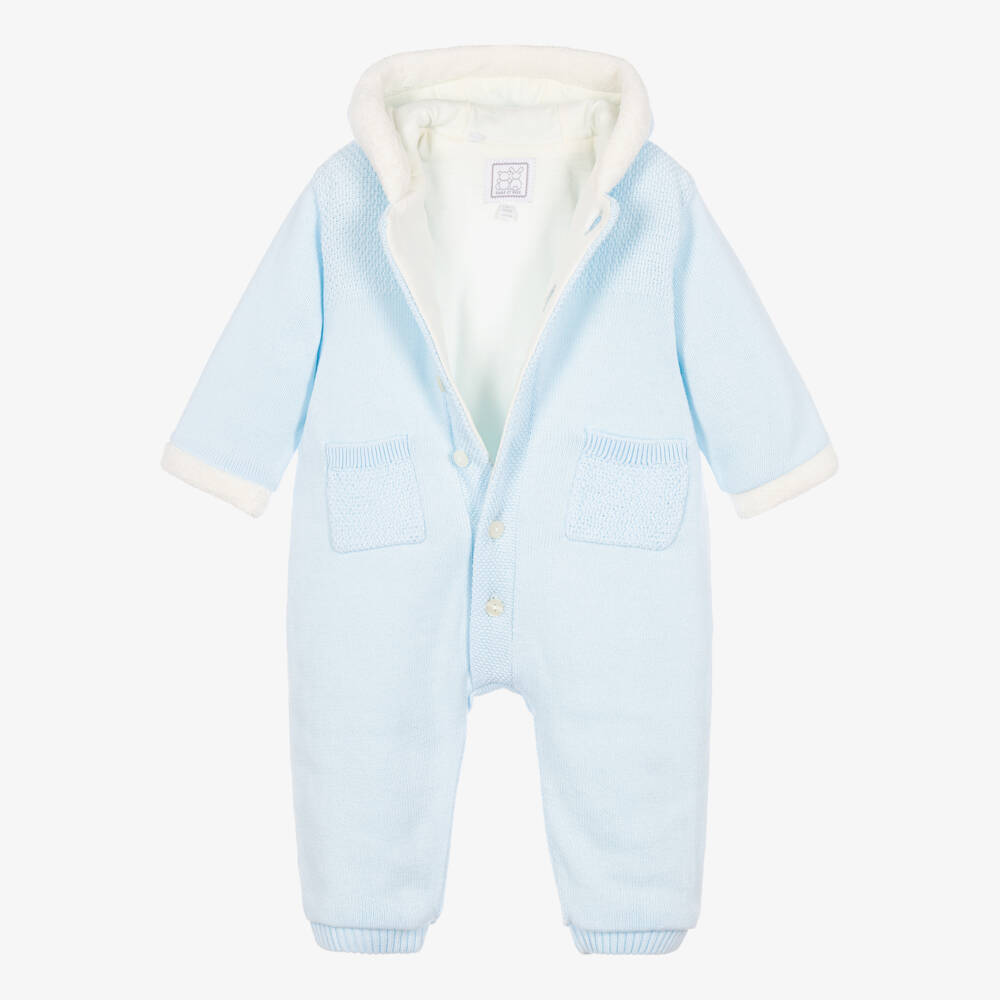 Emile et Rose-Baby Boys Pale Blue Cotton-Knit Pramsuit | Childrensalon