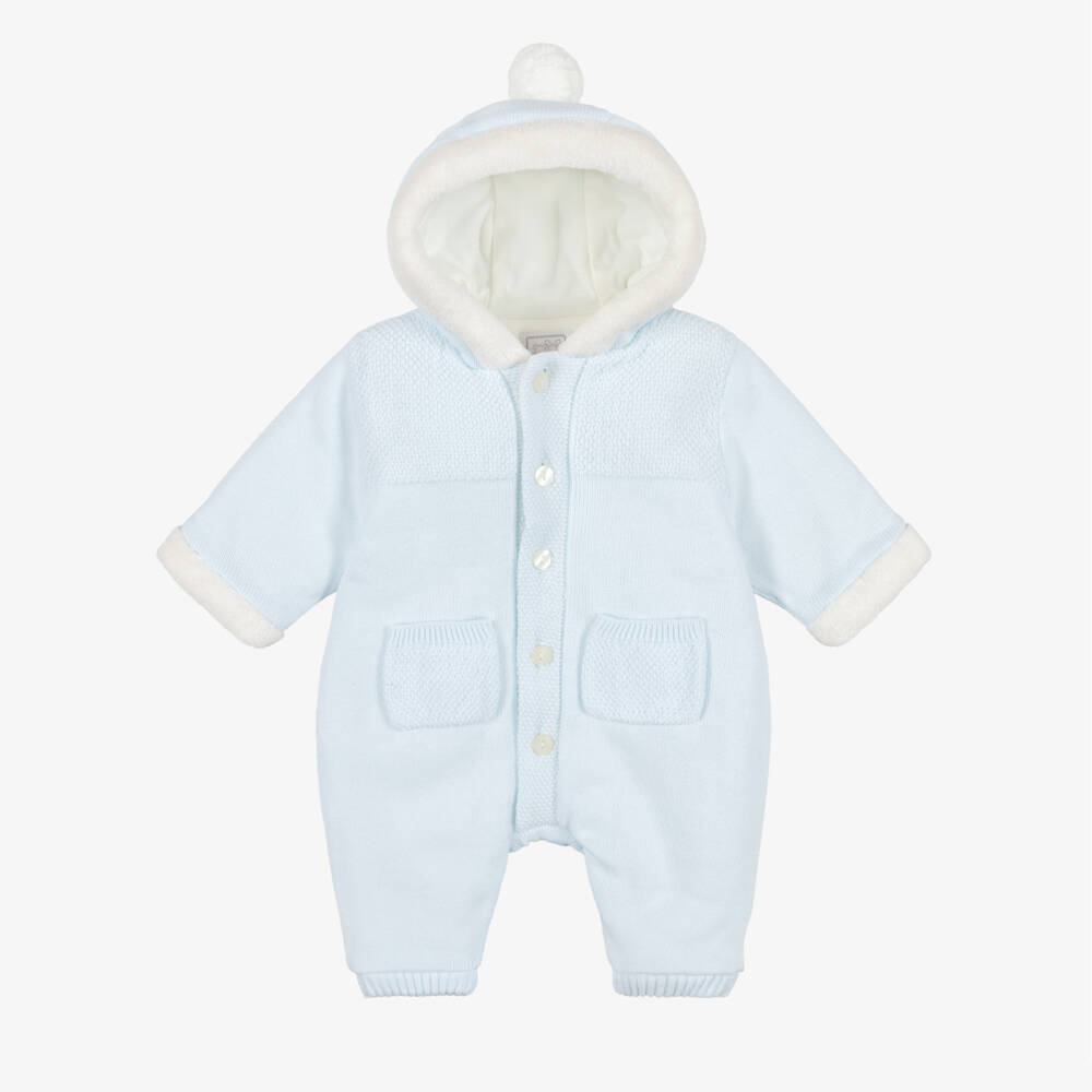 Emile et Rose-Baby Boys Pale Blue Cotton-Knit Pramsuit | Childrensalon