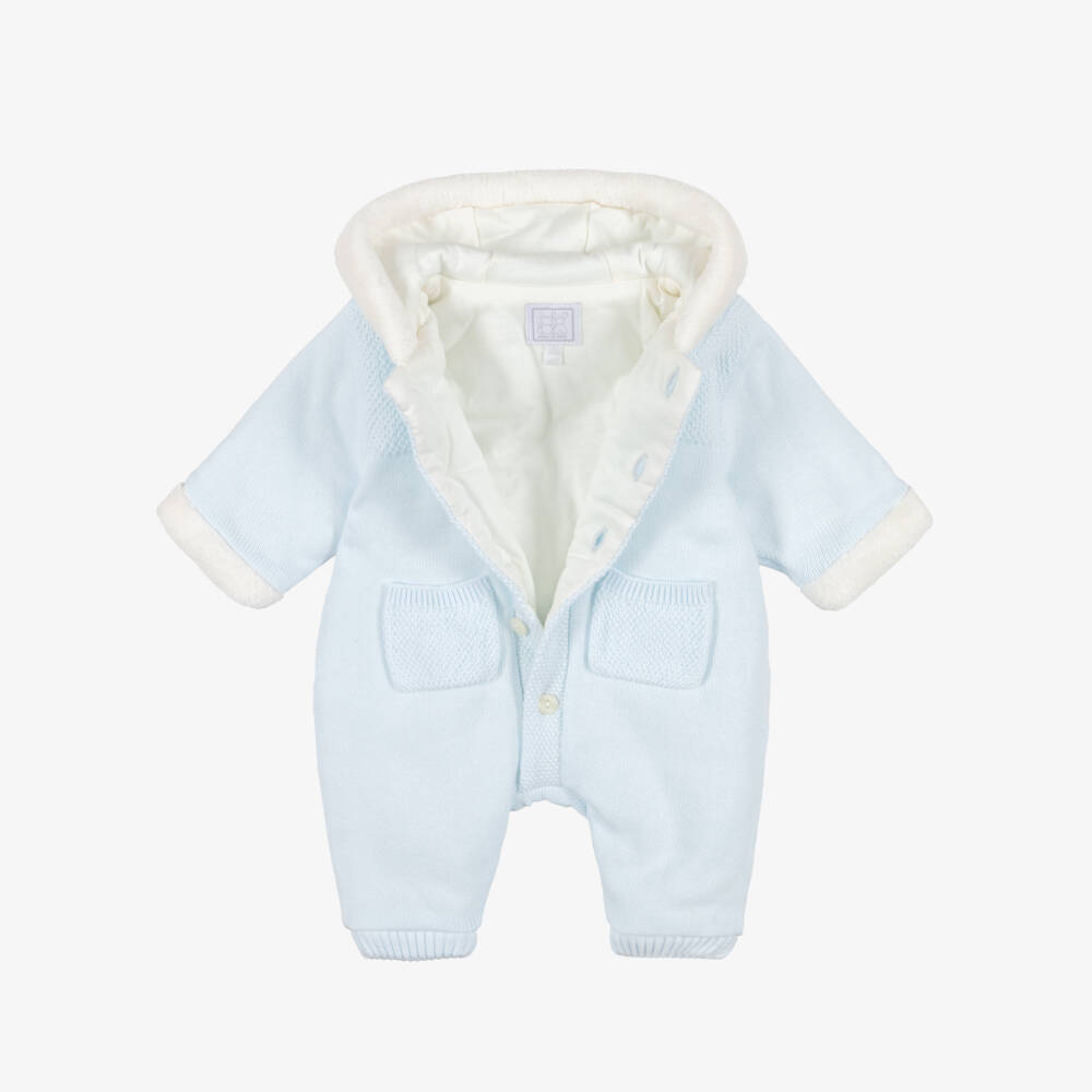 Emile et Rose-Baby Boys Pale Blue Cotton-Knit Pramsuit | Childrensalon