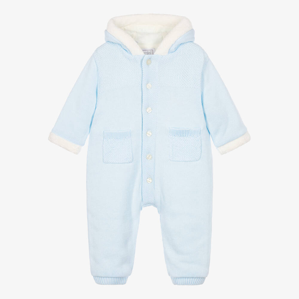 Emile et Rose-Baby Boys Pale Blue Cotton-Knit Pramsuit | Childrensalon