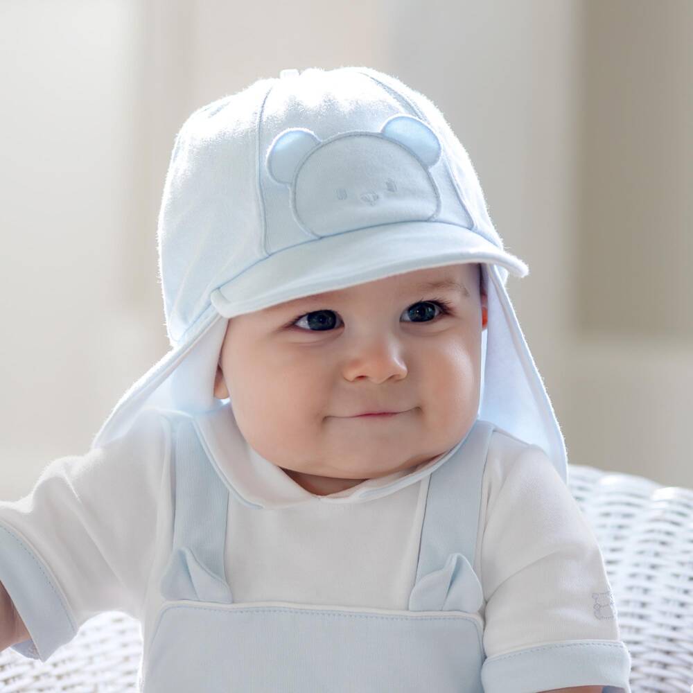 Emile et Rose-Baby Boys Pale Blue Cotton Sun Hat | Childrensalon