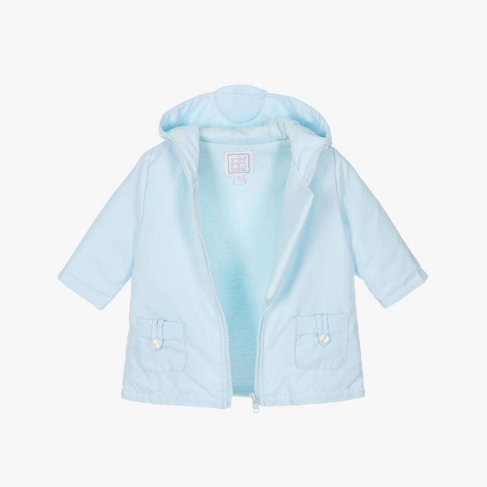 Emile et Rose-Baby Boys Pale Blue Teddy Hood Coat | Childrensalon