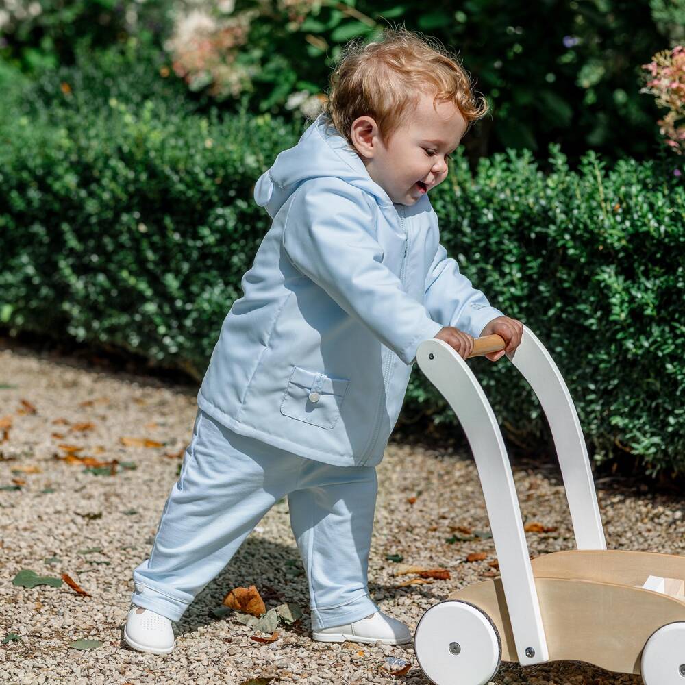 Emile et Rose-Baby Boys Pale Blue Teddy Hood Coat | Childrensalon