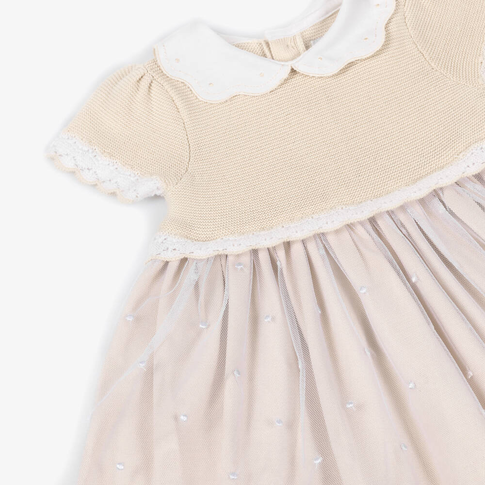 Emile et Rose-Baby Girls Beige Cotton Knit & Jersey Dress | Childrensalon