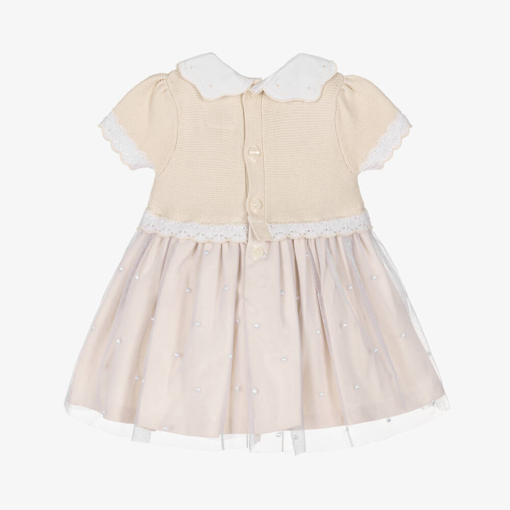 Emile et Rose-Baby Girls Beige Cotton Knit & Jersey Dress | Childrensalon