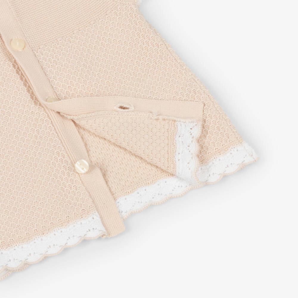 Emile et Rose-Baby Girls Beige Cotton-Knit Shorts Set | Childrensalon