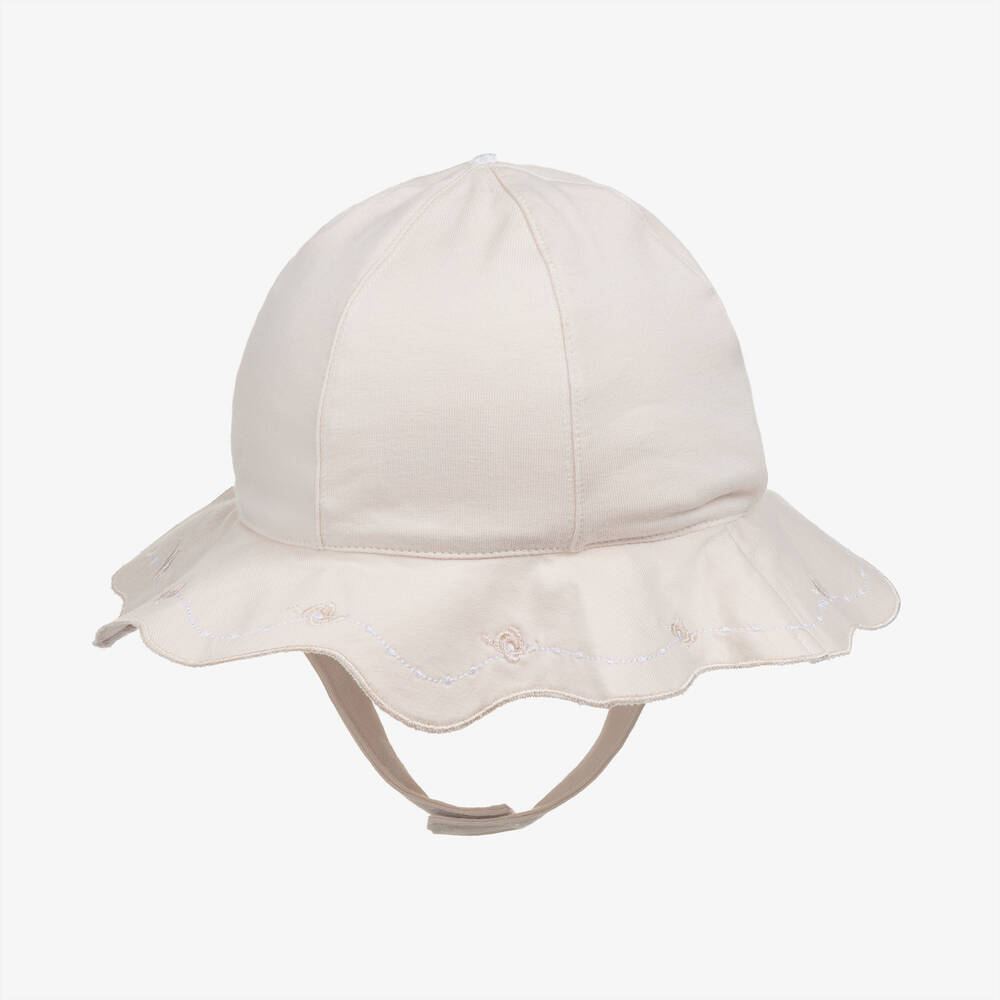 Emile et Rose-Baby Girls Beige Embroidered Sun Hat | Childrensalon