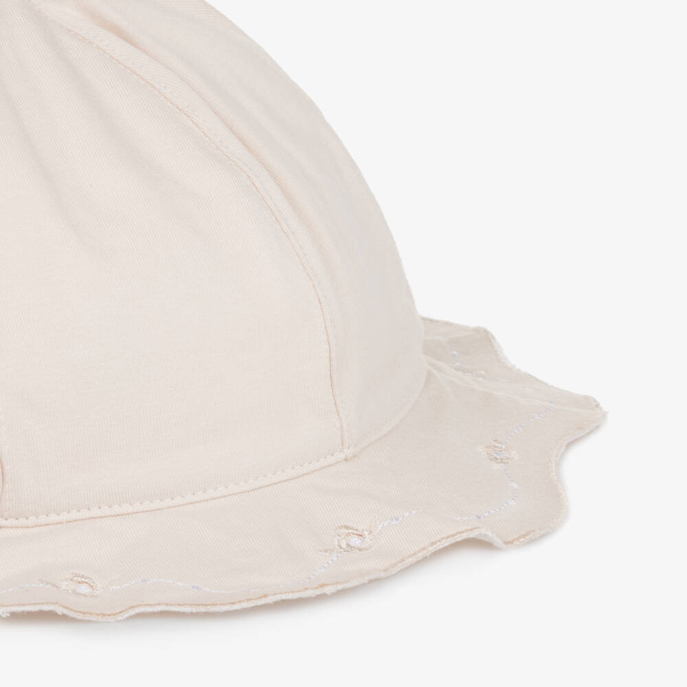 Emile et Rose-Baby Girls Beige Embroidered Sun Hat | Childrensalon