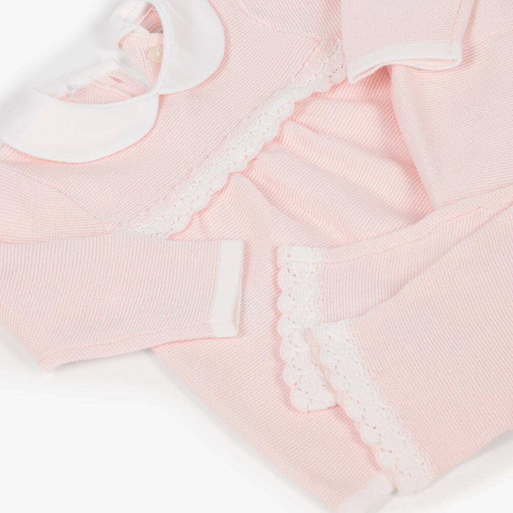 Emile et Rose-Baby Girls Cotton Knit Trouser Set in Light Pink | Childrensalon