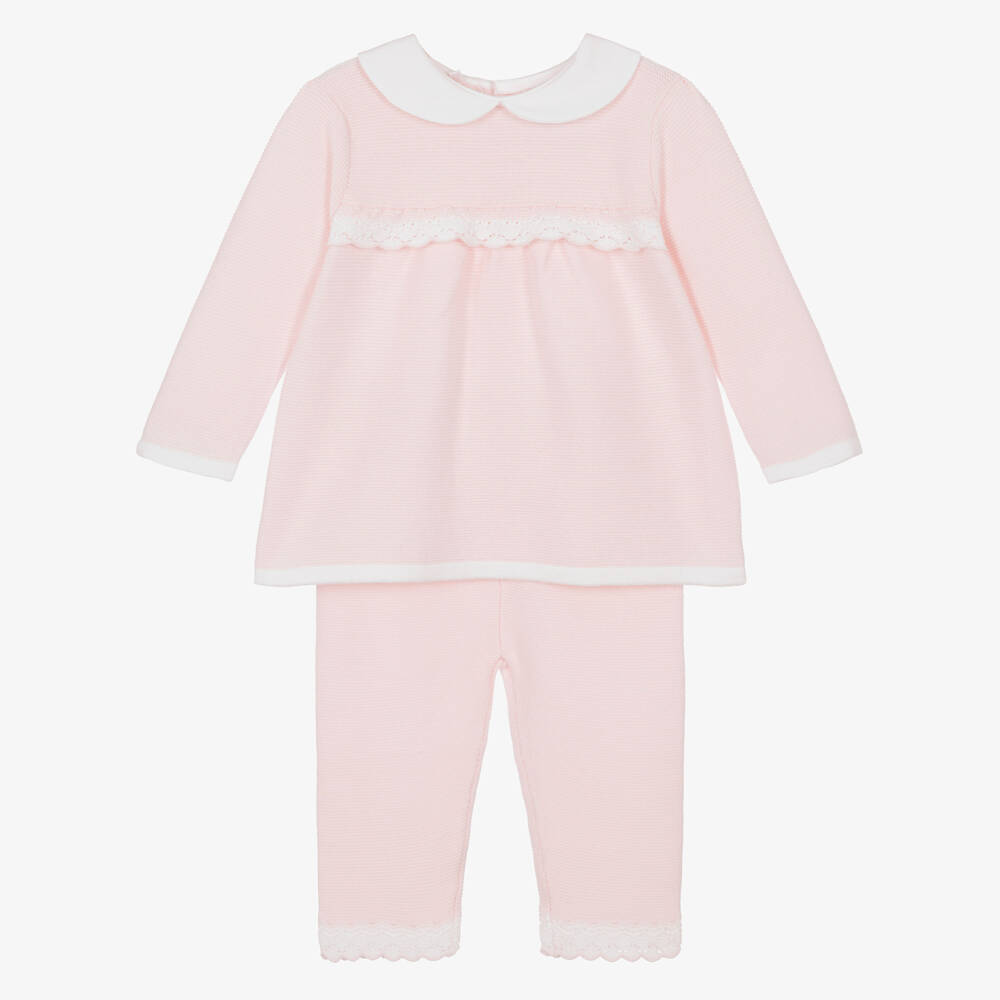 Emile et Rose-Baby Girls Cotton Knit Trouser Set in Light Pink | Childrensalon