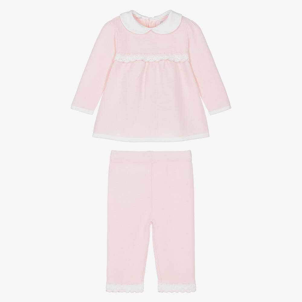 Emile et Rose-Baby Girls Cotton Knit Trouser Set in Light Pink | Childrensalon