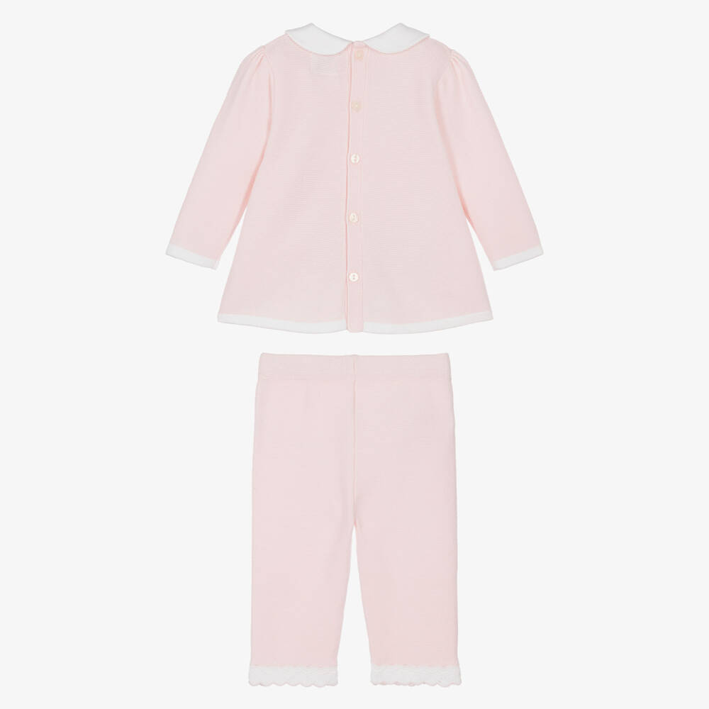 Emile et Rose-Baby Girls Cotton Knit Trouser Set in Light Pink | Childrensalon
