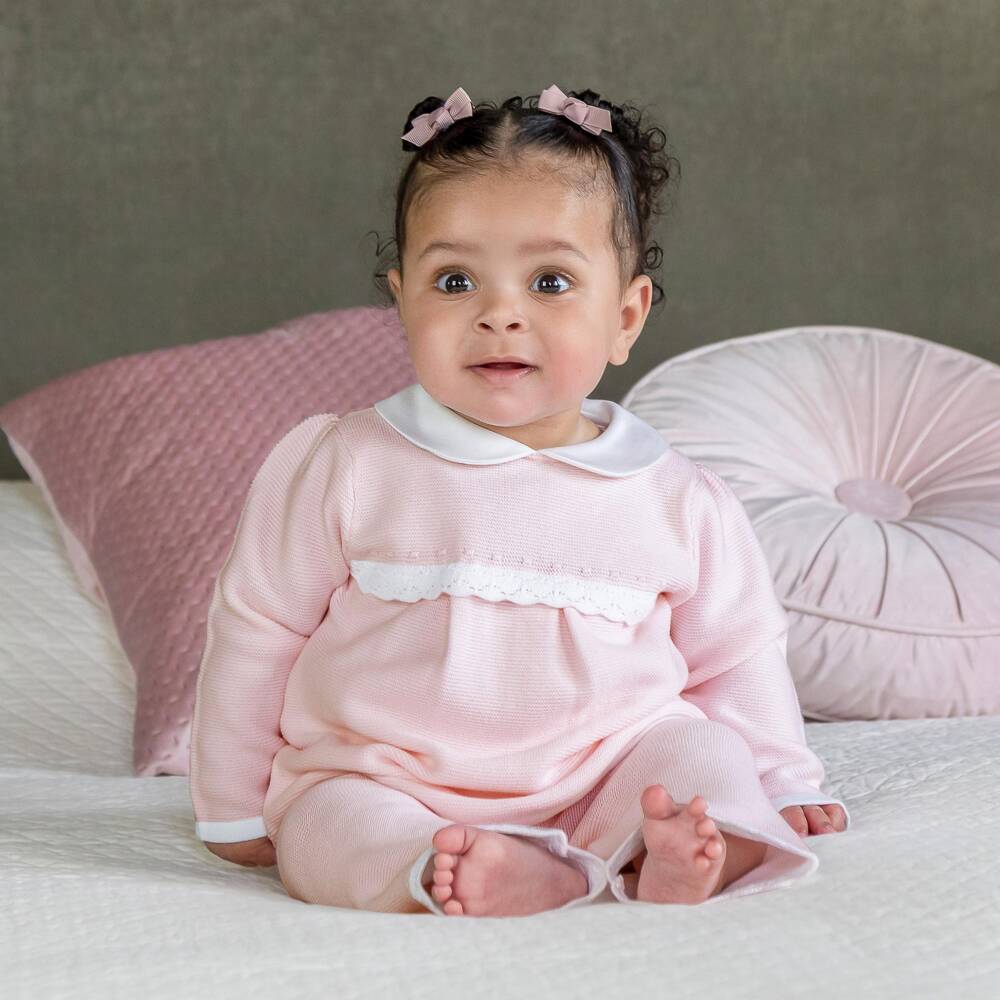 Emile et Rose-Baby Girls Cotton Knit Trouser Set in Light Pink | Childrensalon