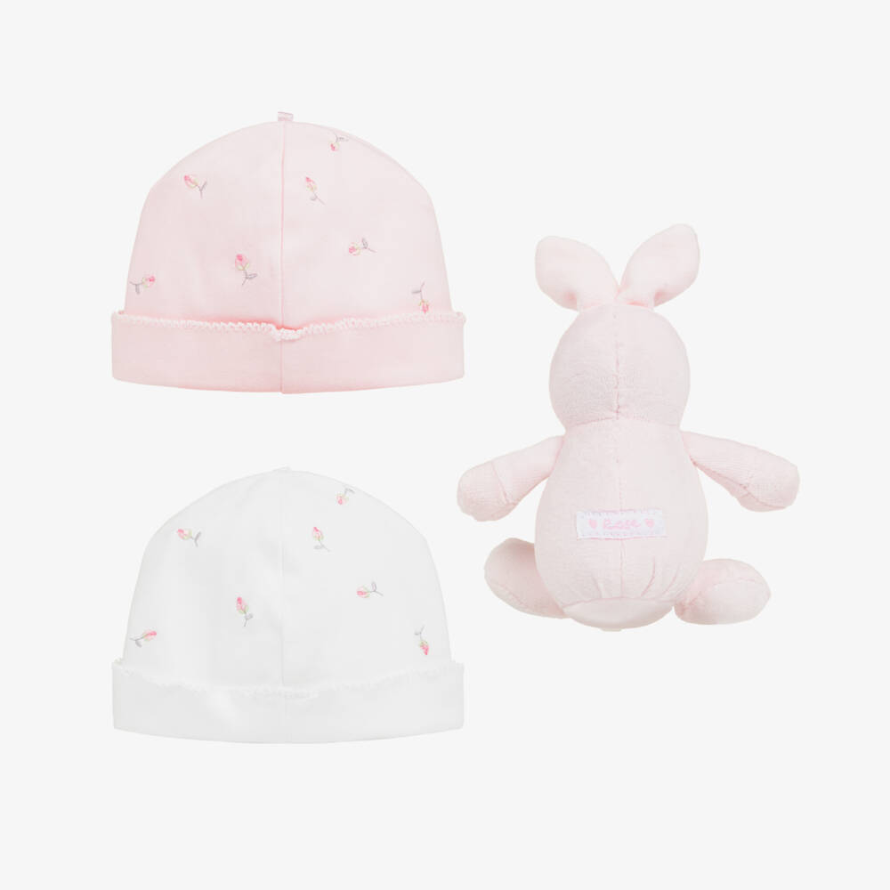 Emile et Rose-Baby Girls Light Pink & White Cotton Hat Set | Childrensalon