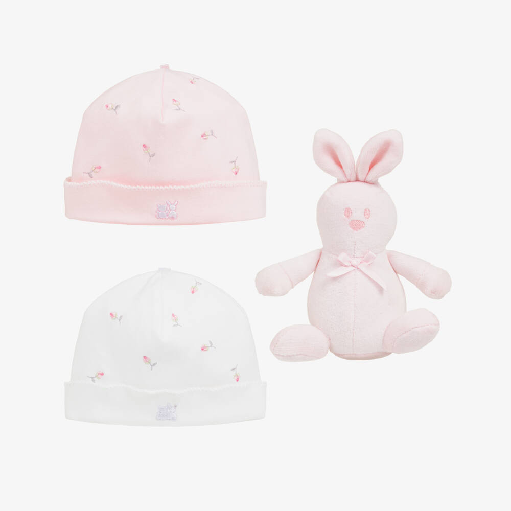 Emile et Rose-Baby Girls Light Pink & White Cotton Hat Set | Childrensalon