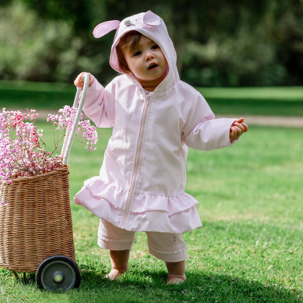 Emile et Rose-Baby Girls Pale Pink Bunny Hood Coat | Childrensalon