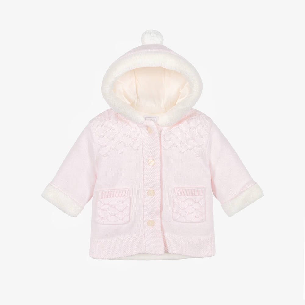 Emile et Rose-Baby Girls Pale Pink Cotton-Knit Pram Coat | Childrensalon