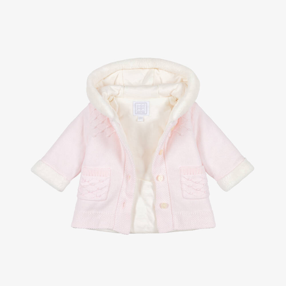 Emile et Rose-Baby Girls Pale Pink Cotton-Knit Pram Coat | Childrensalon