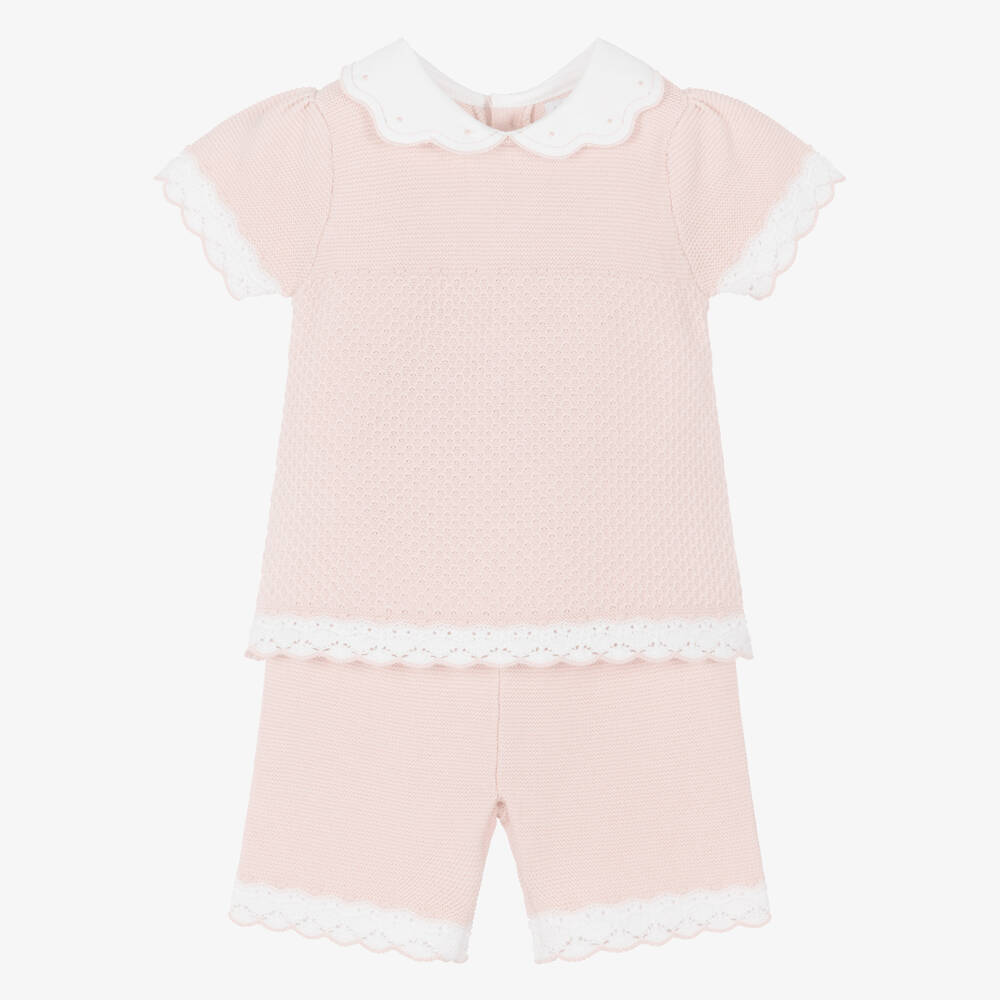 Emile et Rose-Baby Girls Pale Pink Cotton-Knit Shorts Set | Childrensalon