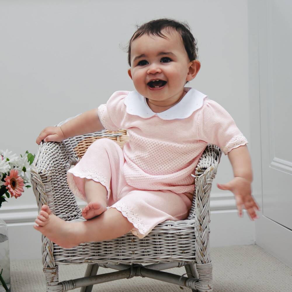 Emile et Rose-Baby Girls Pale Pink Cotton-Knit Shorts Set | Childrensalon