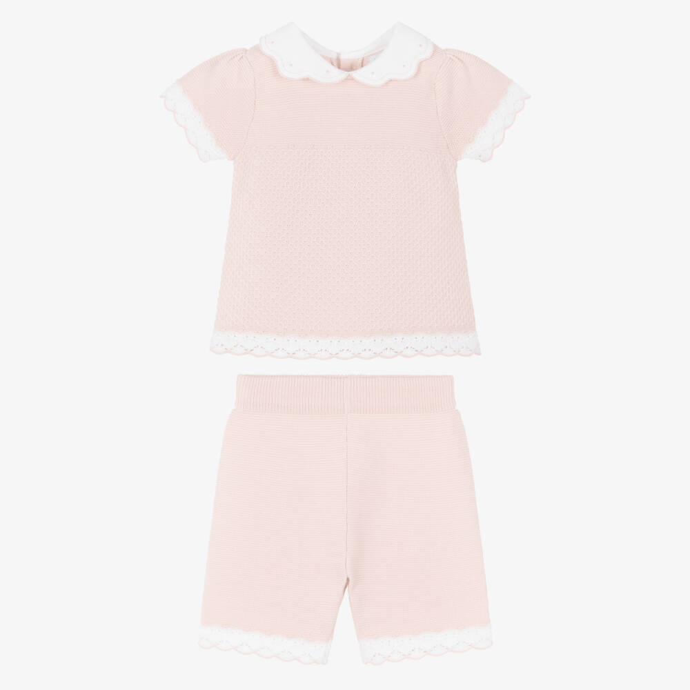 Emile et Rose-Baby Girls Pale Pink Cotton-Knit Shorts Set | Childrensalon
