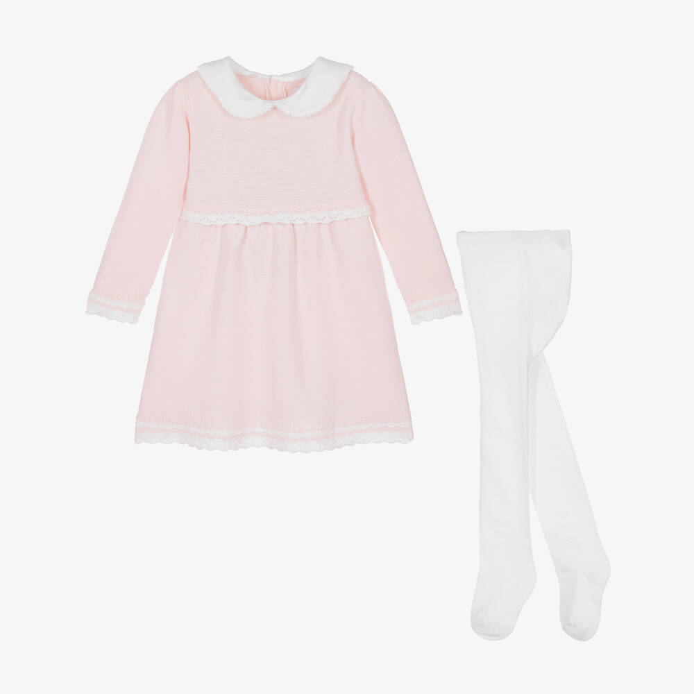 Emile et Rose-Baby Girls Pale Pink Knitted Dress & Tights Set | Childrensalon