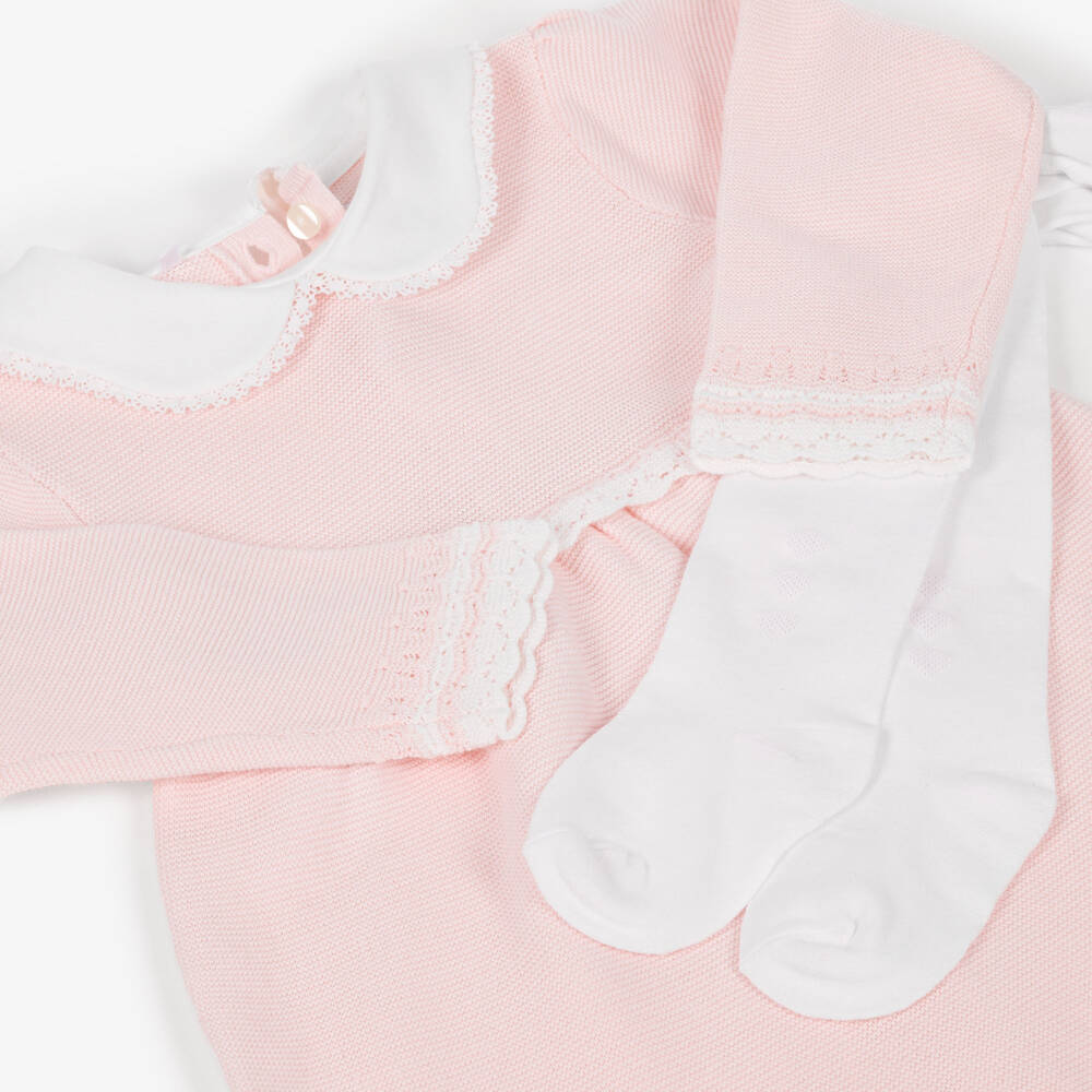 Emile et Rose-Baby Girls Pale Pink Knitted Dress & Tights Set | Childrensalon