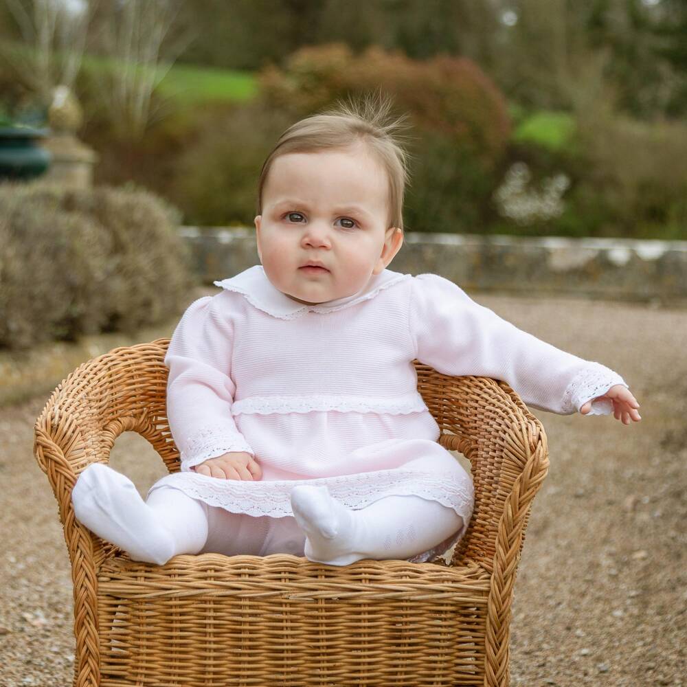 Emile et Rose-Baby Girls Pale Pink Knitted Dress & Tights Set | Childrensalon