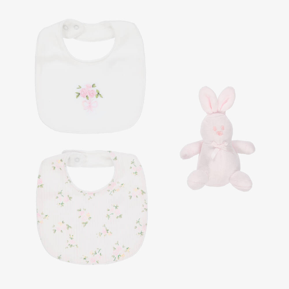 Emile et Rose-طقم هدية أرنب مع مرايل لون زهري | Childrensalon