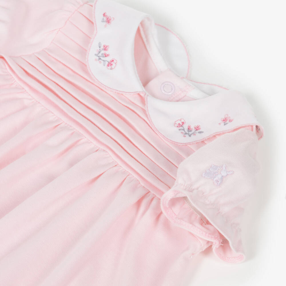 Emile et Rose-Baby Girls Pink Cotton Dress with Pintuck Pleating | Childrensalon
